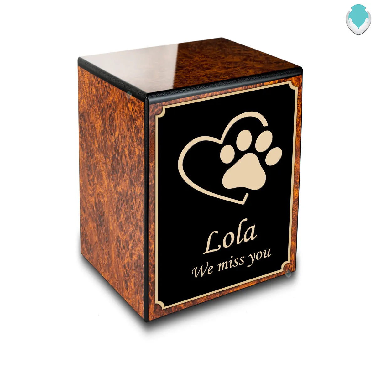 Custom Engraved Heritage Burl Single Paw Small Pet Cremation Urn Memorial Box for Ashes