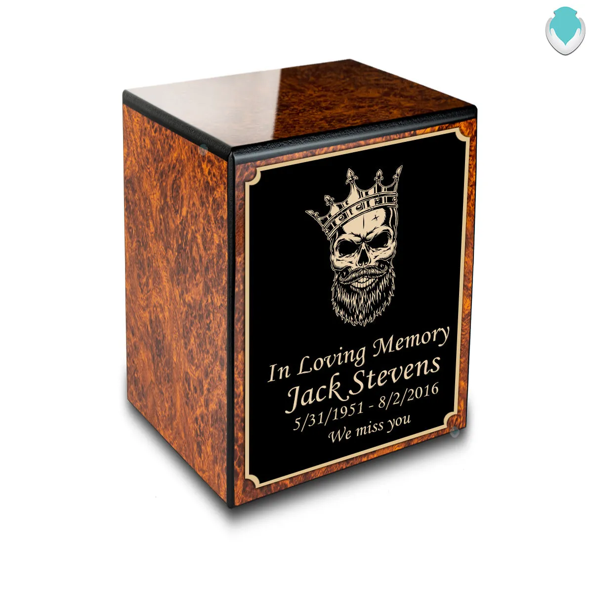 Custom Engraved Heritage Burl Small Cremation Urn Memorial Box for Ashes