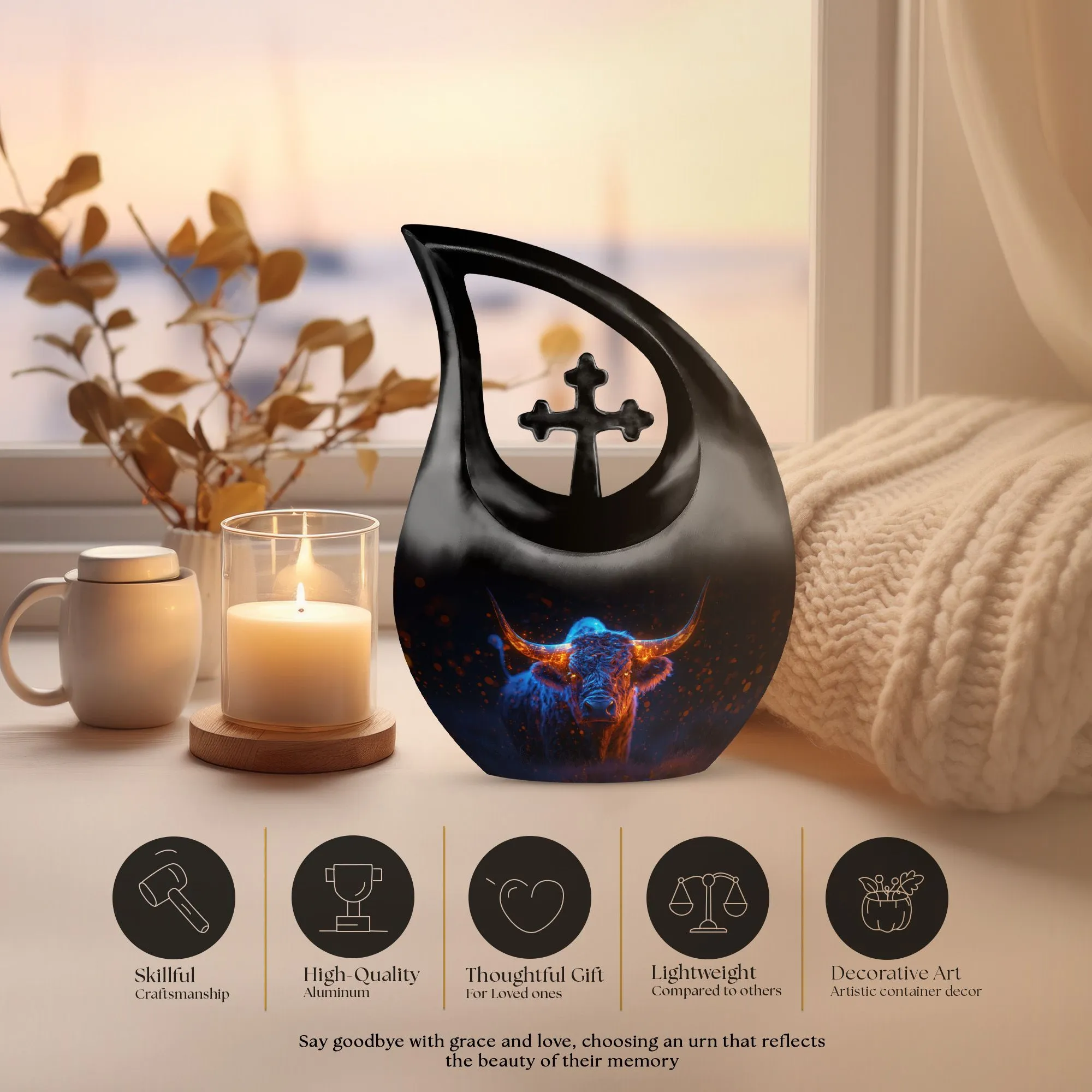 Custom Made Ember Horns Yak Urn for Cremations - Memorial Urn