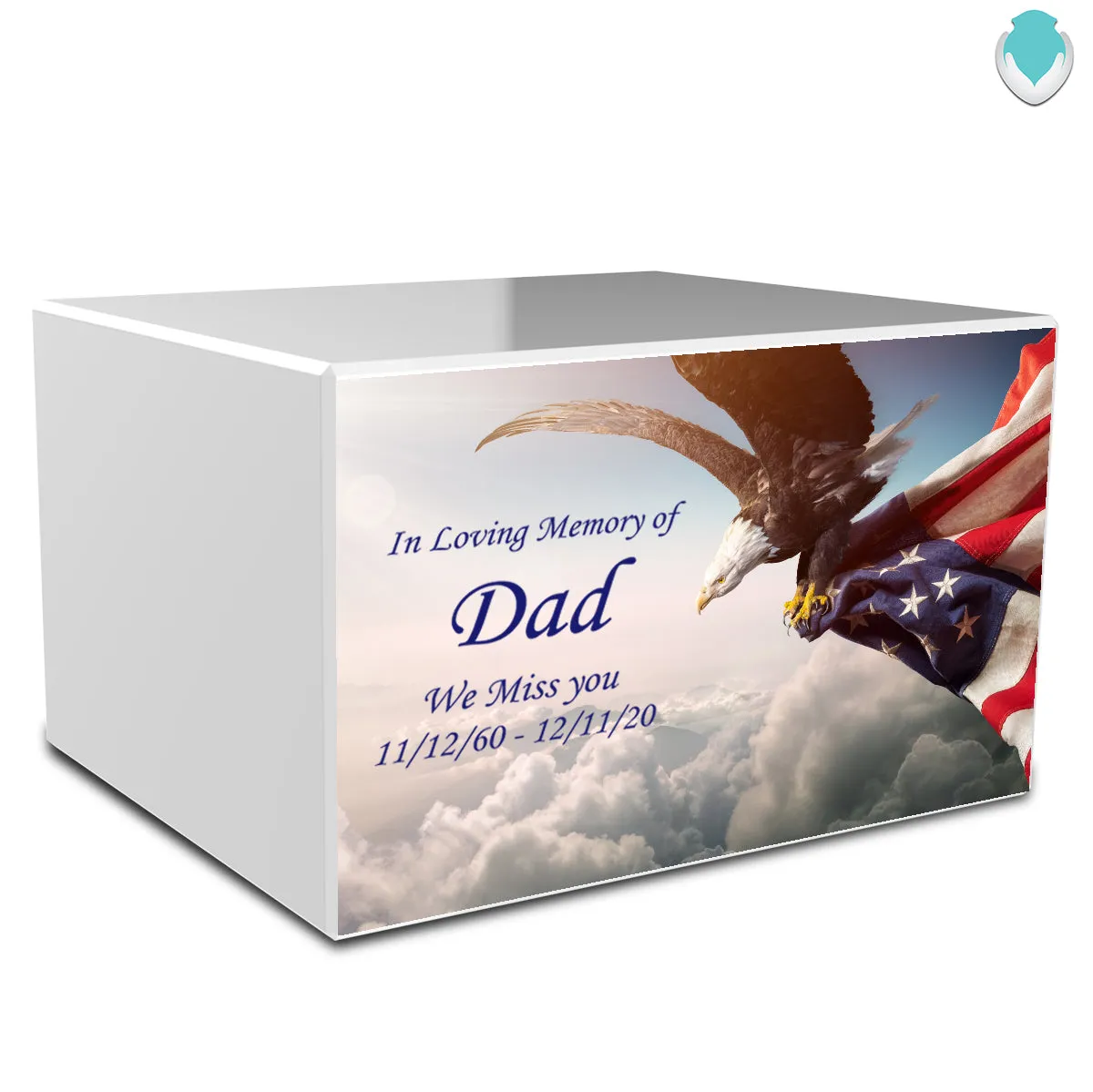 Custom Printed Heritage American Eagle Wood Box Cremation Urn