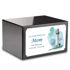 Custom Printed Heritage Carbon Fiber Lighthouse Wood Box Cremation Urn