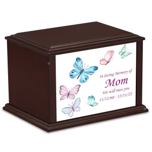 Custom Printed Heritage Everlasting Expressions Butterflies Wood Box Cremation Urn
