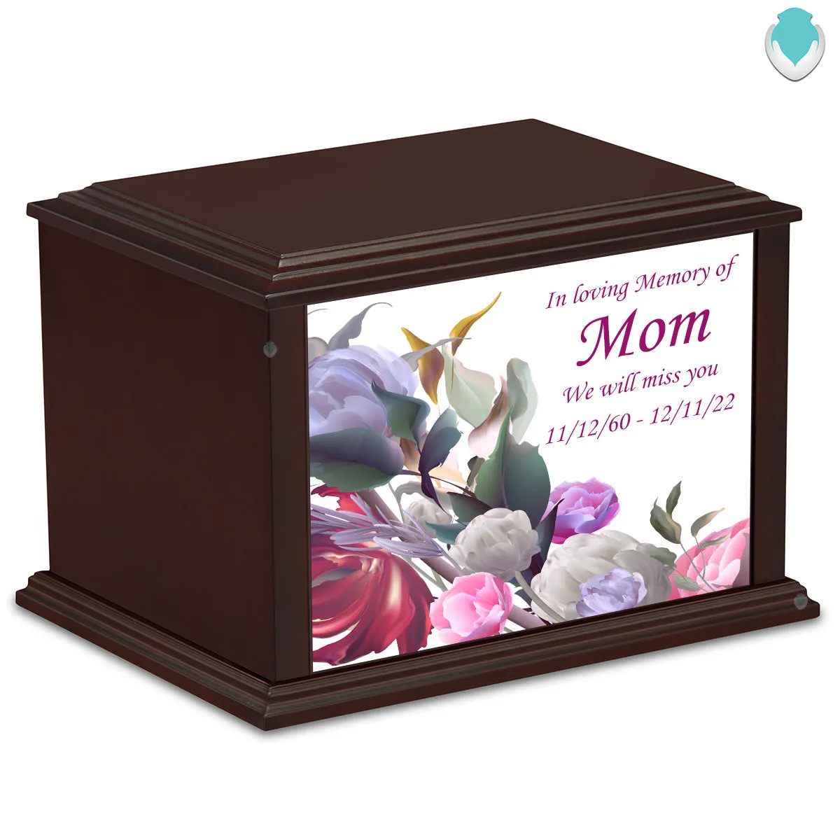 Custom Printed Heritage Everlasting Expressions Flowers Wood Box Cremation Urn