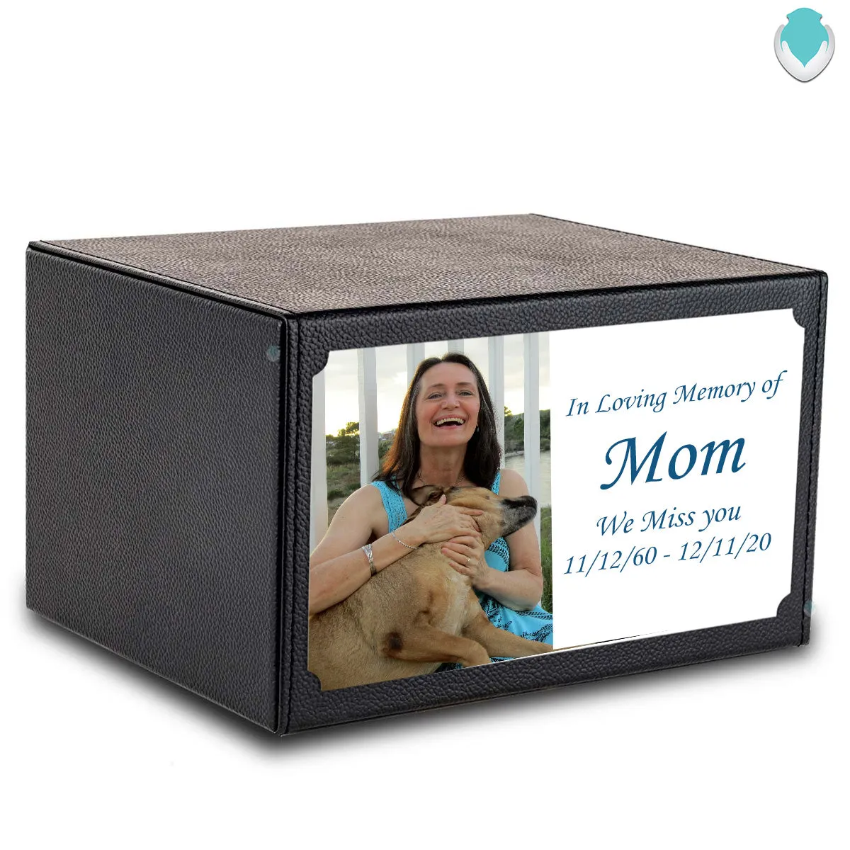 Custom Printed Heritage Leather Photo Wood Box Cremation Urn