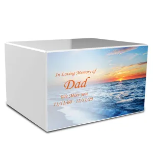 Custom Printed Heritage Ocean Sunset Wood Box Cremation Urn