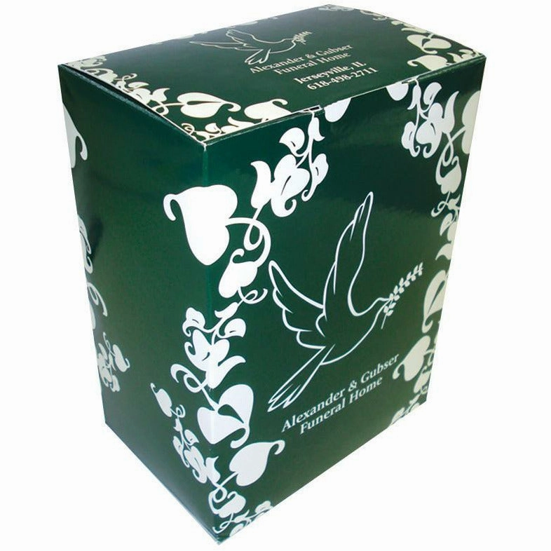 Custom Designed  Cremains Box | Fits over black plastic temporary urn | Great Advertising