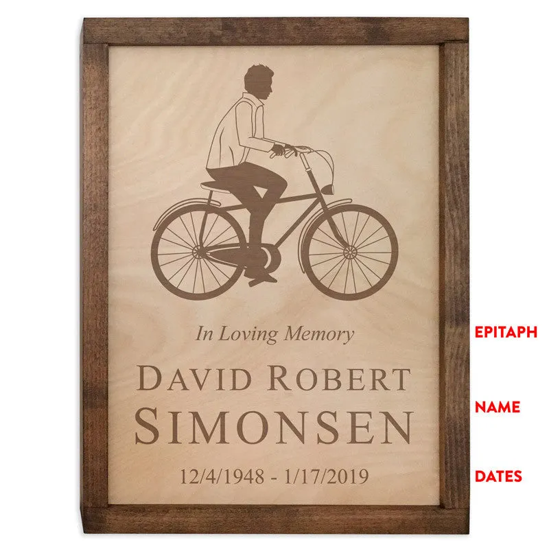 Cyclist Wall Mounted Wood Cremation Urn Plaque