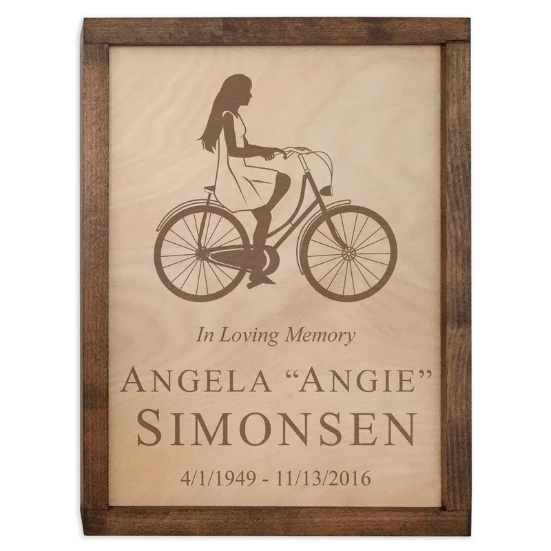 Cyclist Wall Mounted Wood Cremation Urn Plaque