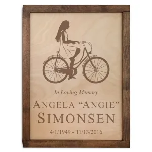 Cyclist Wall Mounted Wood Cremation Urn Plaque