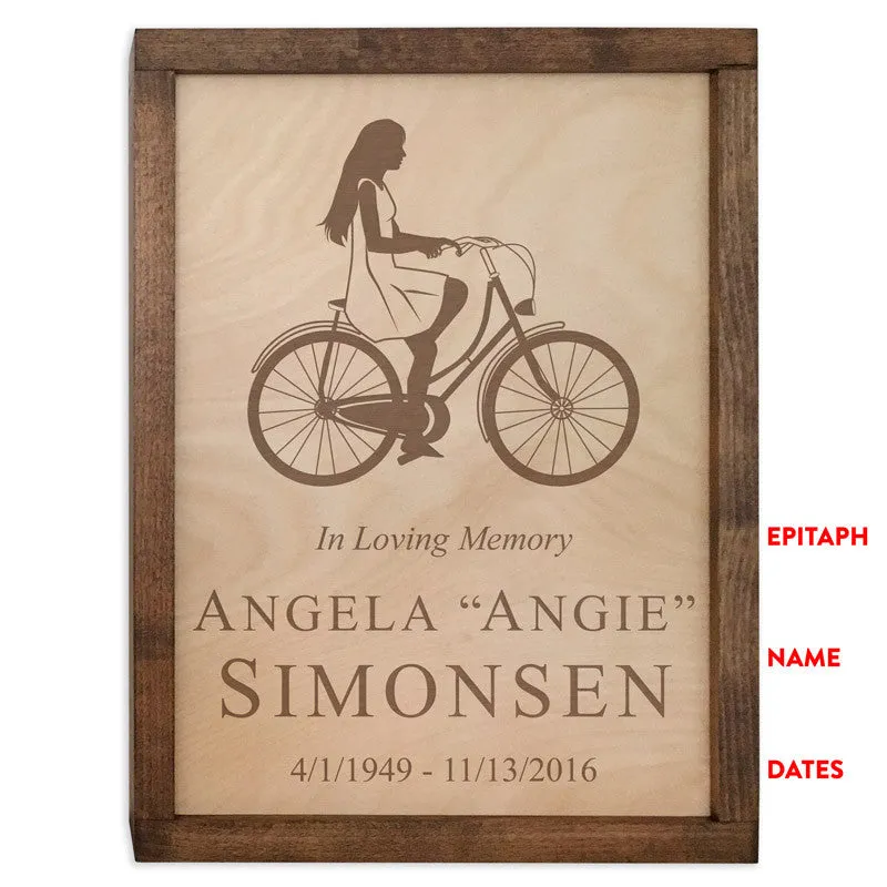 Cyclist Wall Mounted Wood Cremation Urn Plaque