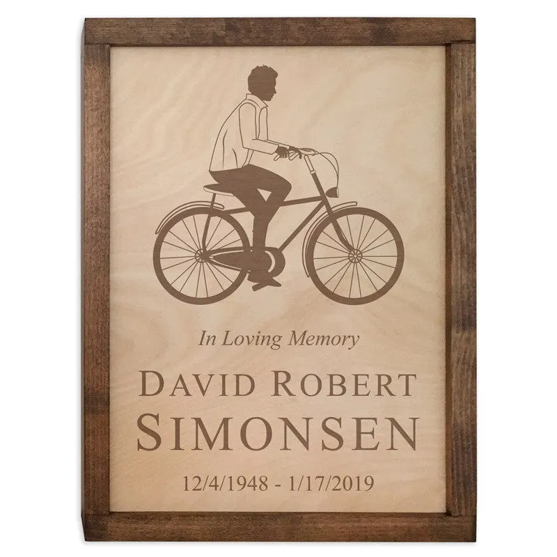Cyclist Wall Mounted Wood Cremation Urn Plaque