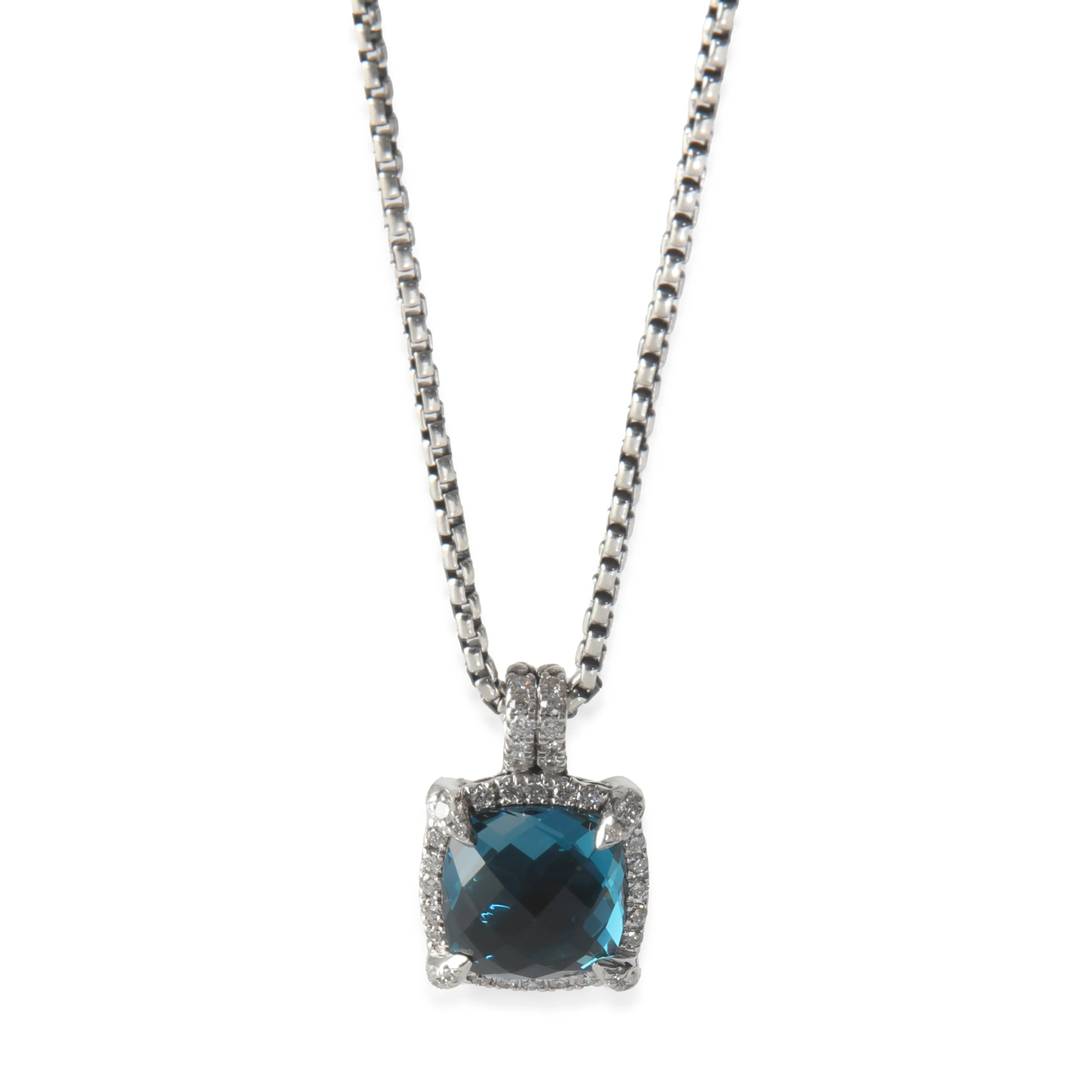 David Yurman Sterling Silver Topaz and Diamond Chatelaine Pave Bezel Pendant