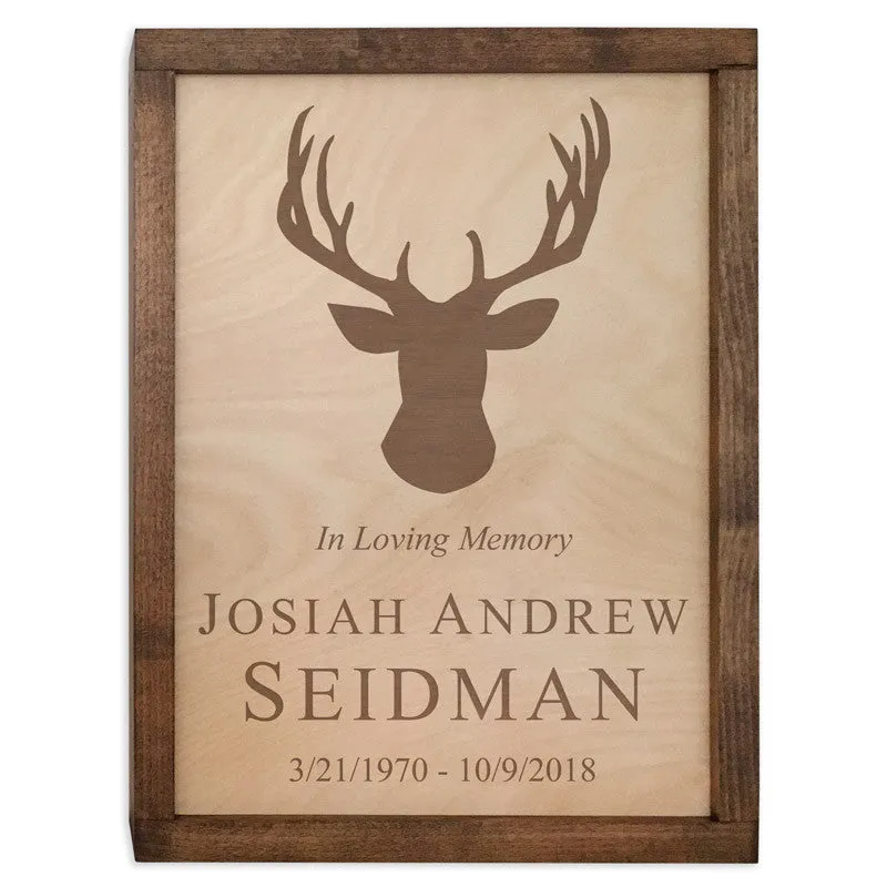 Deer Antlers Wall Mounted Wood Cremation Urn Plaque