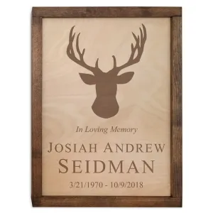 Deer Antlers Wall Mounted Wood Cremation Urn Plaque