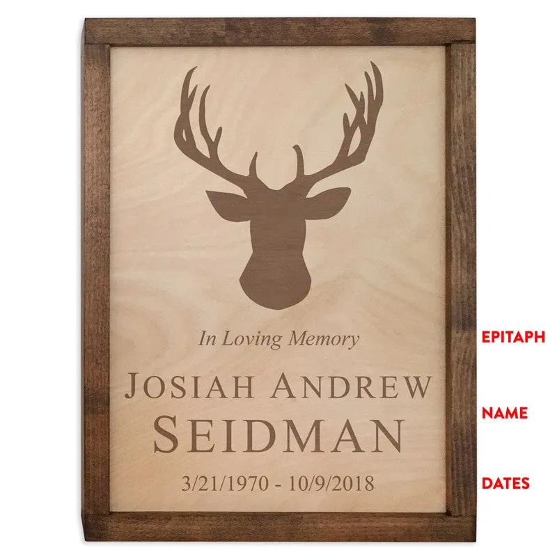 Deer Antlers Wall Mounted Wood Cremation Urn Plaque
