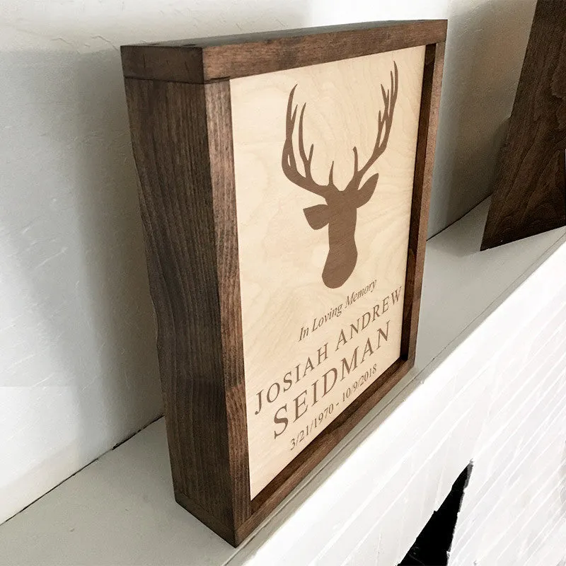 Deer Antlers Wall Mounted Wood Cremation Urn Plaque