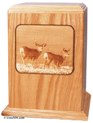 Deer Hunting Photo Laser Engraved Wood Urn