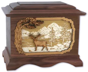 Deer Wood Cremation Urn with Dimensional Inlay Art