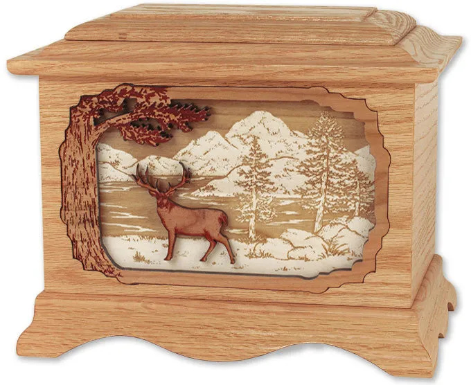 Deer Wood Cremation Urn with Dimensional Inlay Art