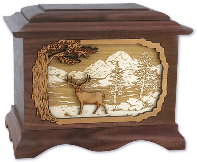 Deer Wood Cremation Urn with Dimensional Inlay Art