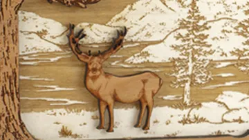 Deer Wood Cremation Urn with Dimensional Inlay Art