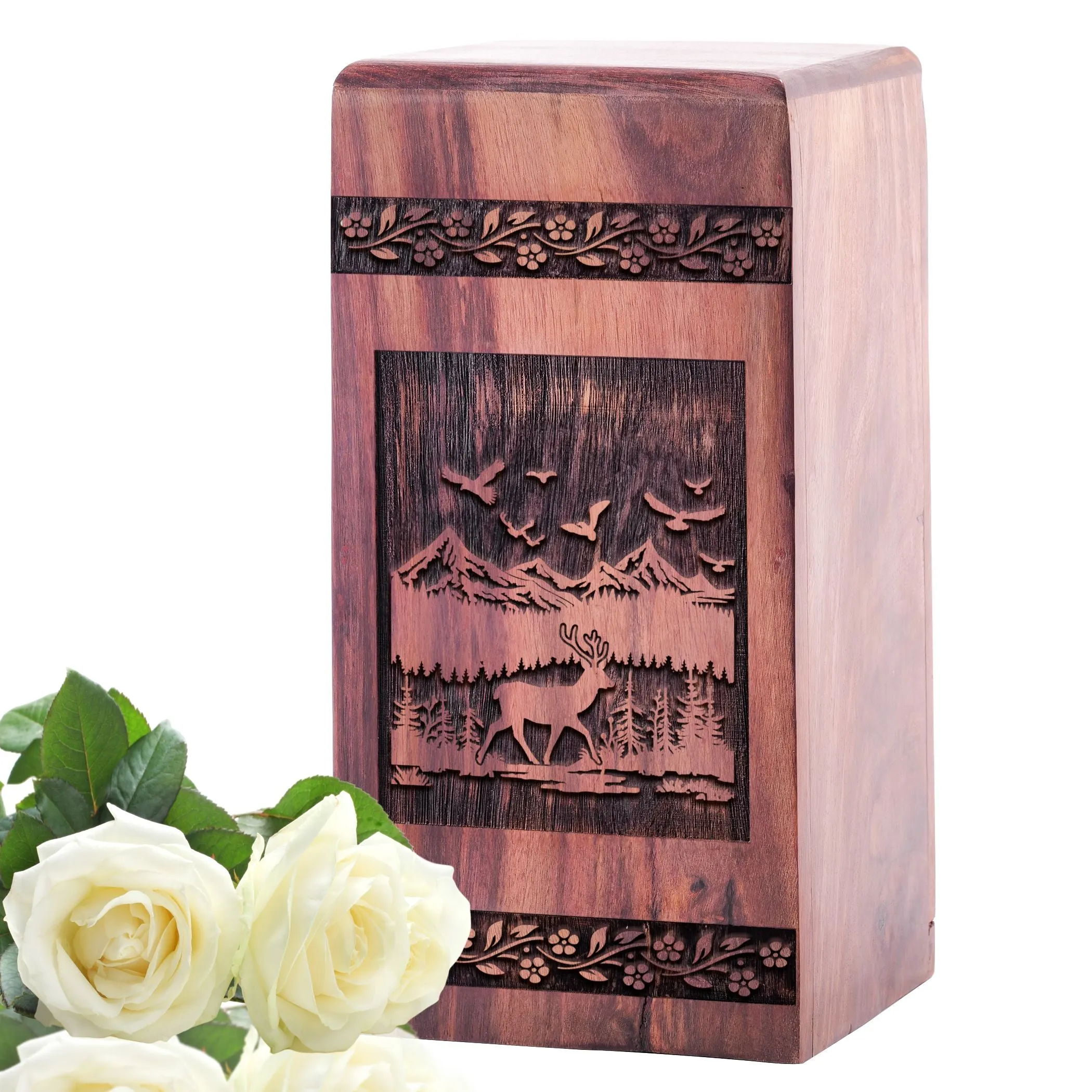 Deer Wooden Large Urns For Human Ashes - Adult Ash Holder