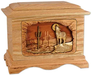 Desert Moon Coyote Cremation Urn with Wood Inlay Art