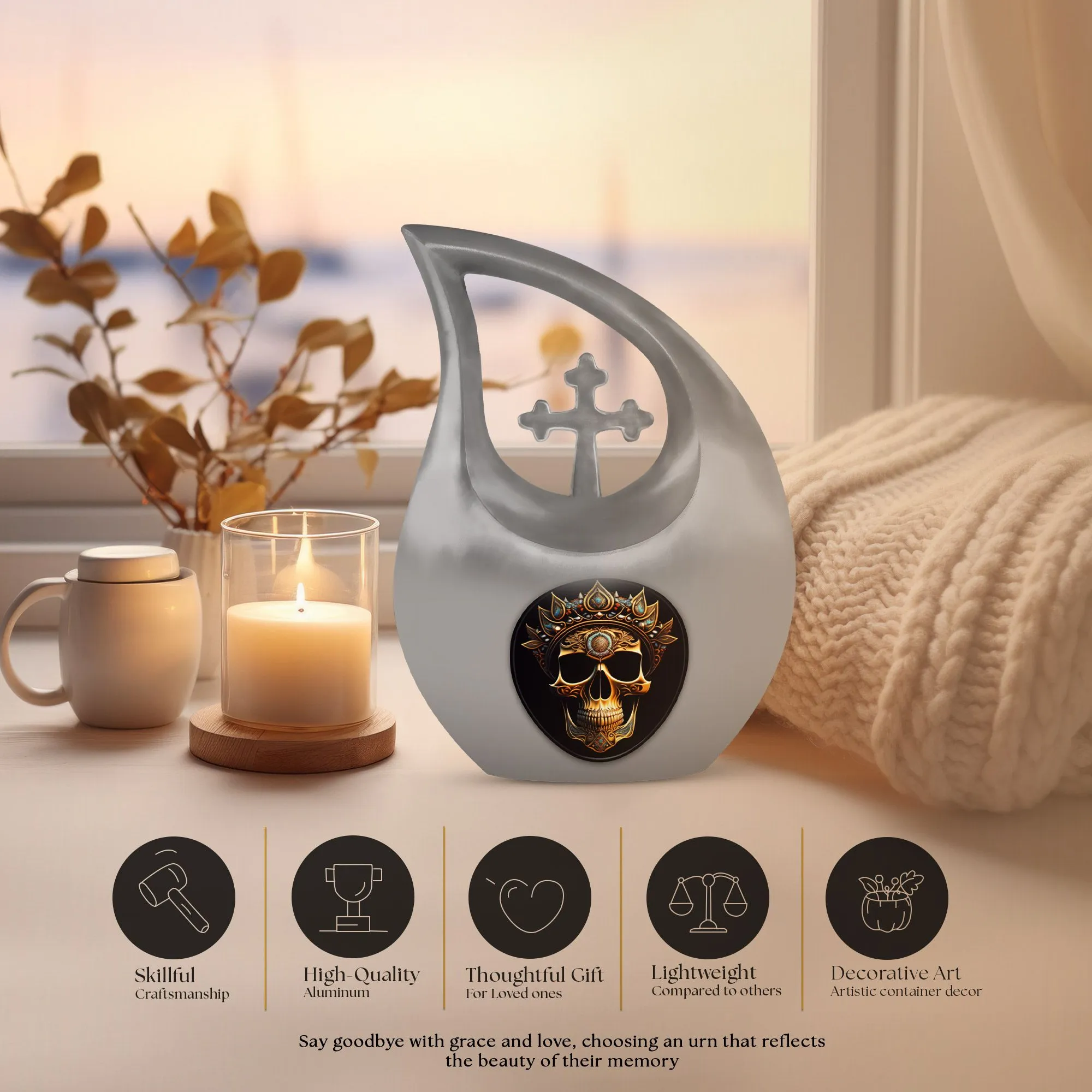 Destiny's Embrace Exquisite Skull Themed Memorial Urn,