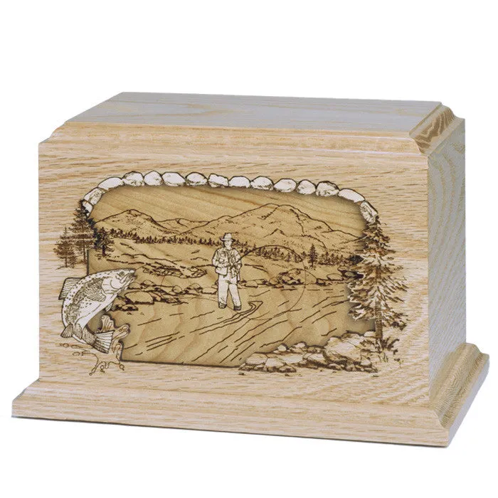 Dimension Trout Fishing Scene Wood Urn