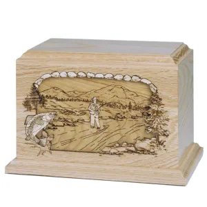 Dimension Trout Fishing Scene Wood Urn