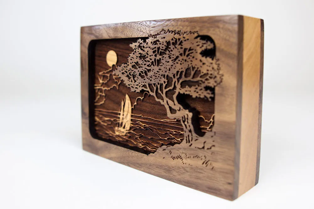 Dimensional Wood Art Seascape Small Keepsake Urn