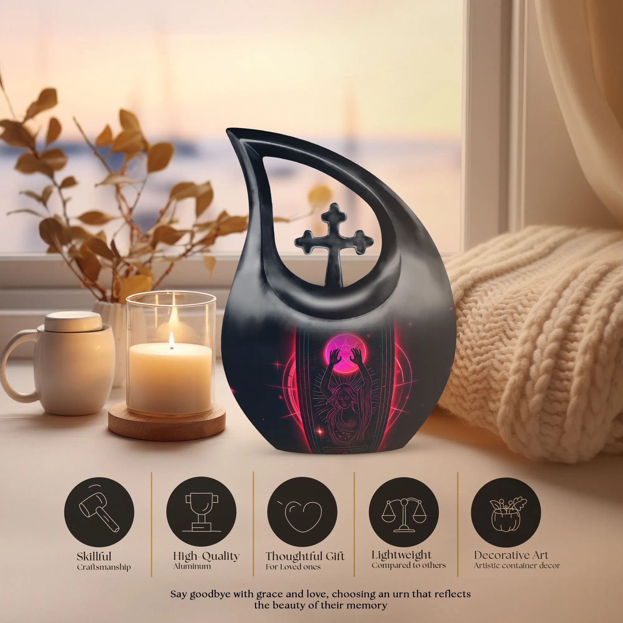 Distinctive Mom's Memorial Urn - Cross Drop Design