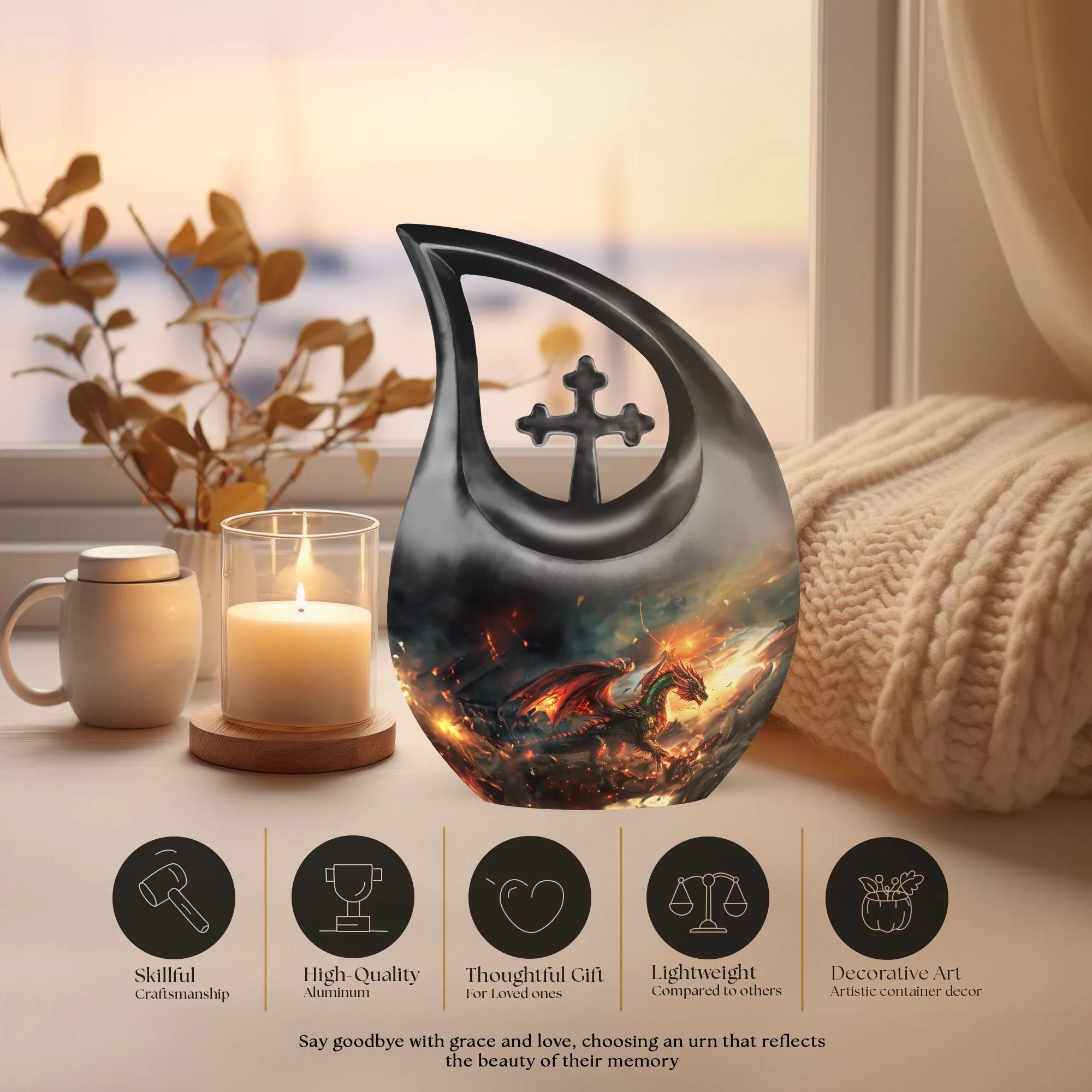 Dragon-inspired Heritage, Economical Memorial Keepsake Urn