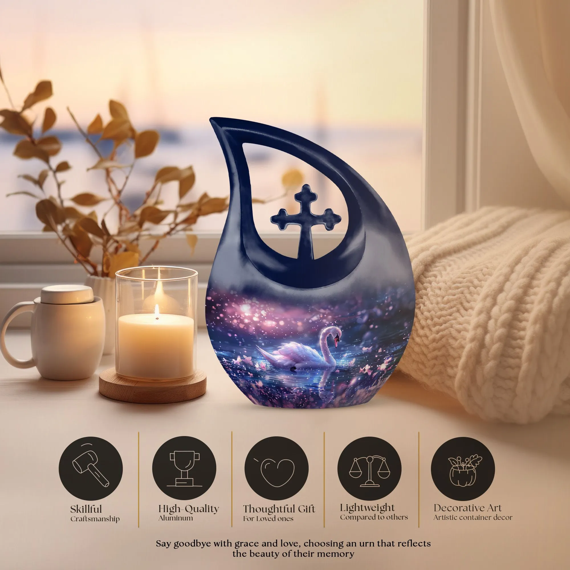 Dreamy Swan Nocturne Memorial Urn - An Resting Place for Your