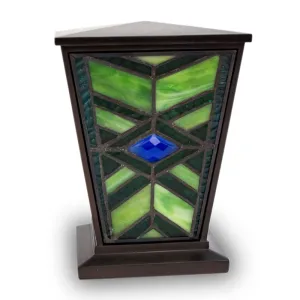 Emerald Mission Style Stained Glass Cremation Urn In Medium