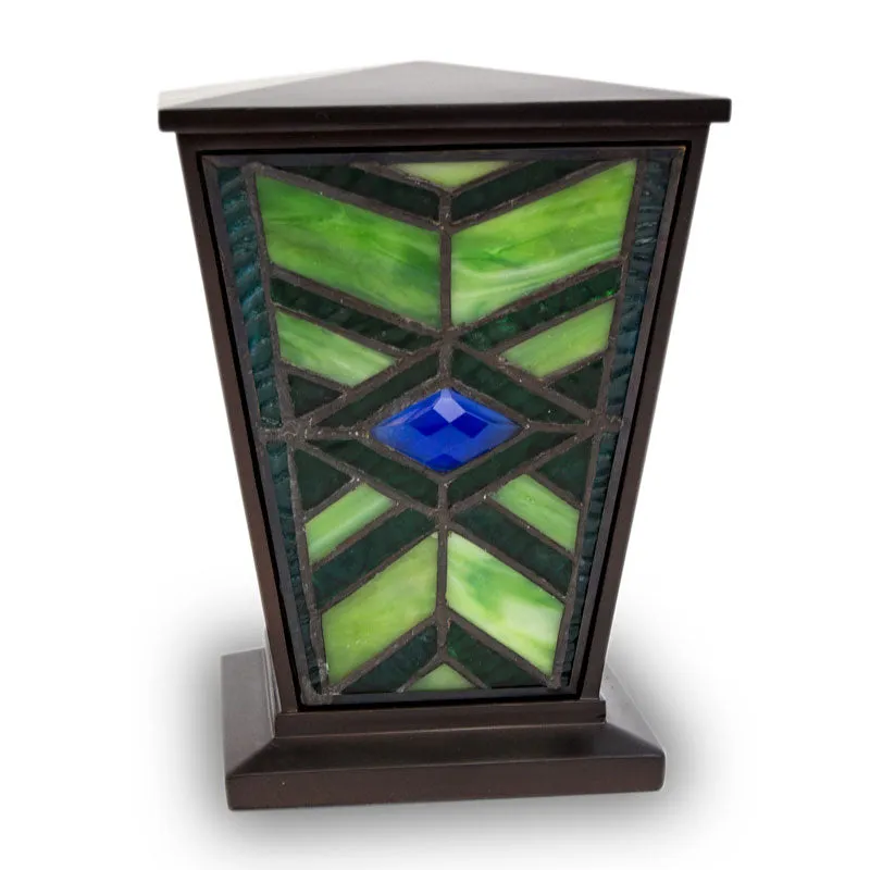 Emerald Mission Style Stained Glass Cremation Urn In Medium