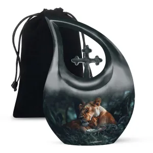 Eternal Lion : Resilient Aluminium Memorial Urn For Ashes