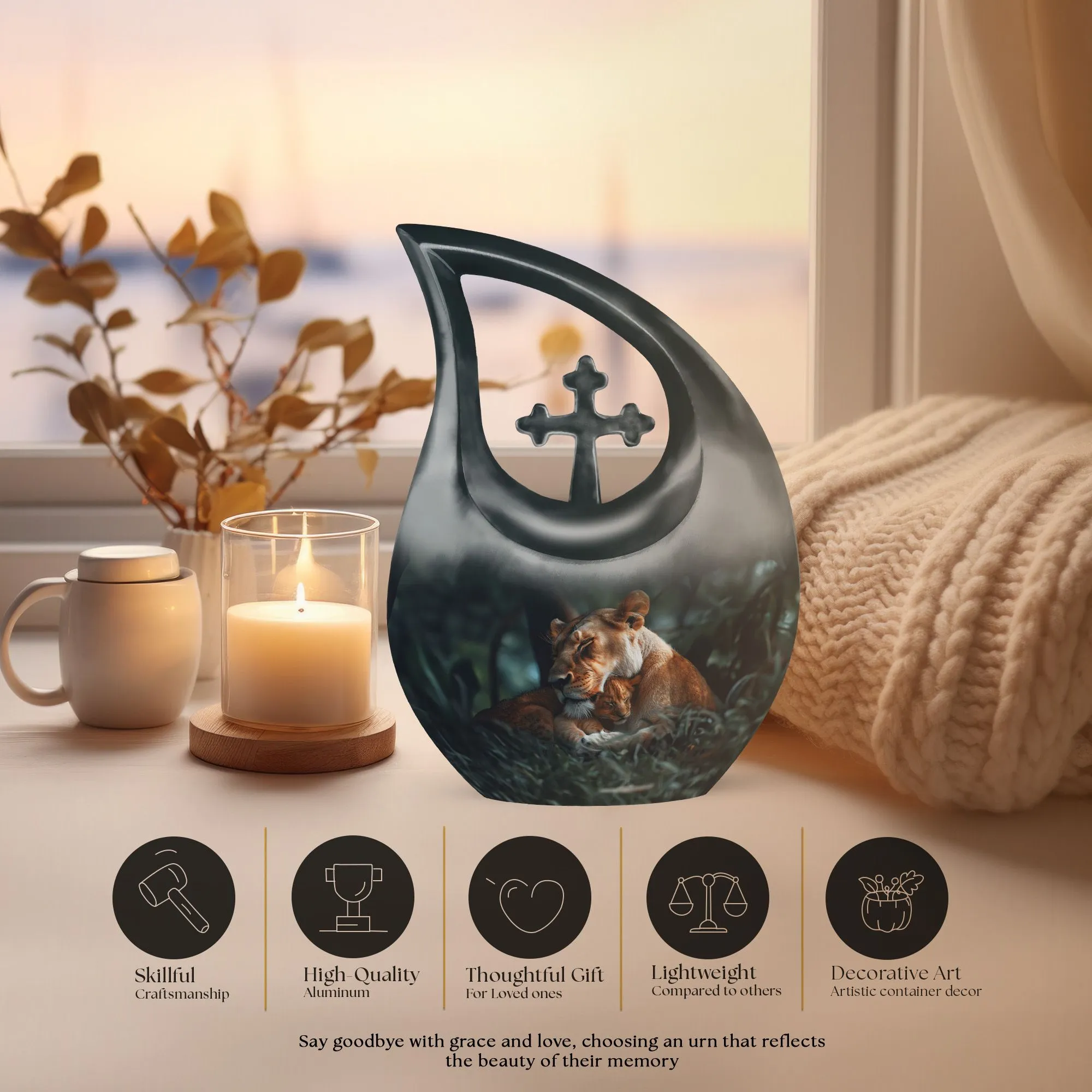Eternal Lion : Resilient Aluminium Memorial Urn For Ashes