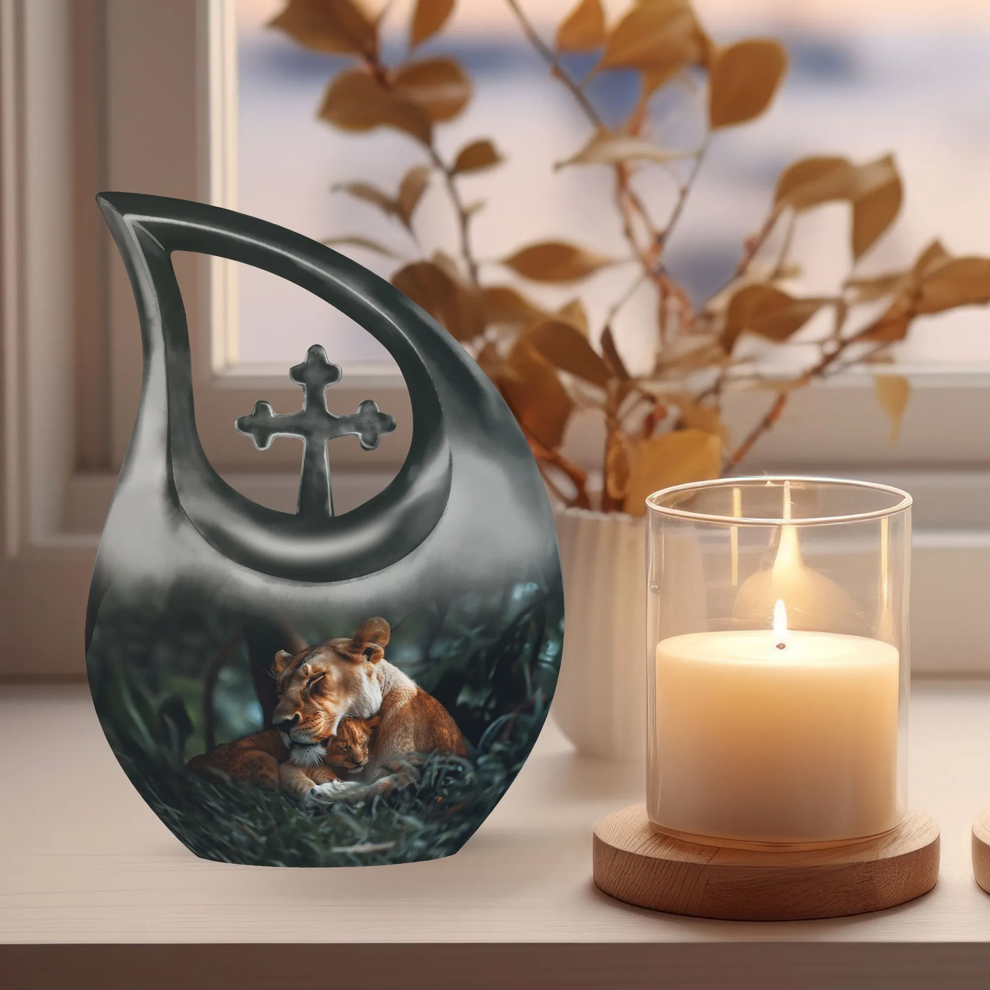 Eternal Lion : Resilient Aluminium Memorial Urn For Ashes