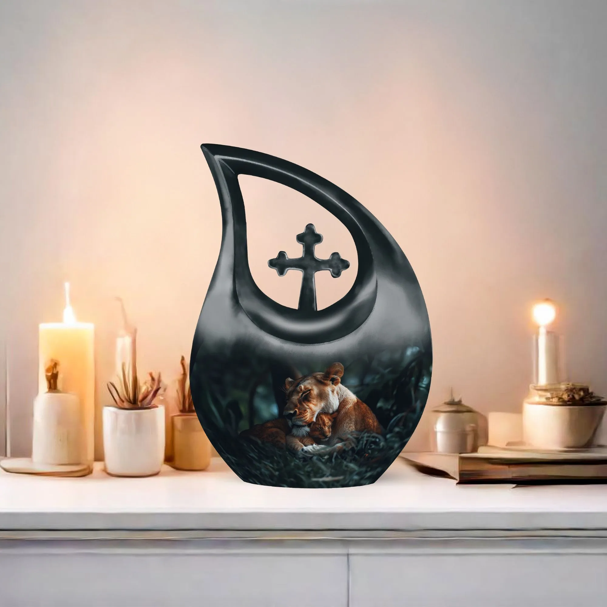 Eternal Lion : Resilient Aluminium Memorial Urn For Ashes