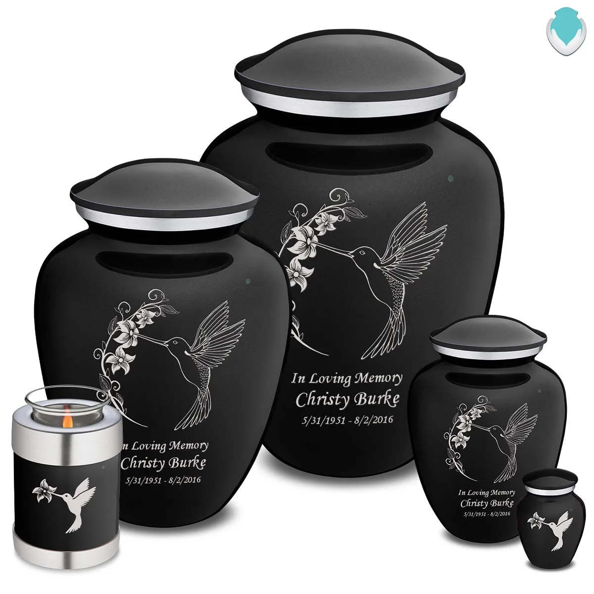 Extra Large Embrace Black Hummingbird Cremation Urn for Ashes