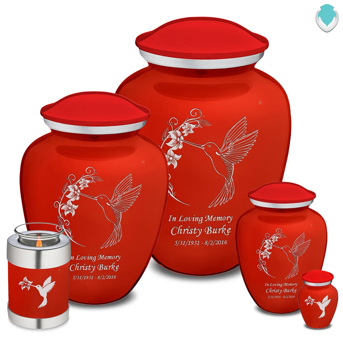 Extra Large Embrace Bright Red Hummingbird Cremation Urn for Ashes