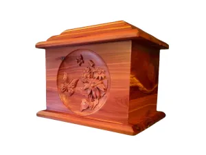 Extra Large Hand-Carved Butterflies Wooden Urn