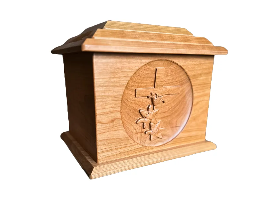Extra Large Hand-Carved Coss & Lily Wooden Urn