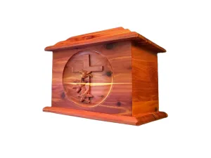 Extra Large Hand-Carved Coss & Lily Wooden Urn