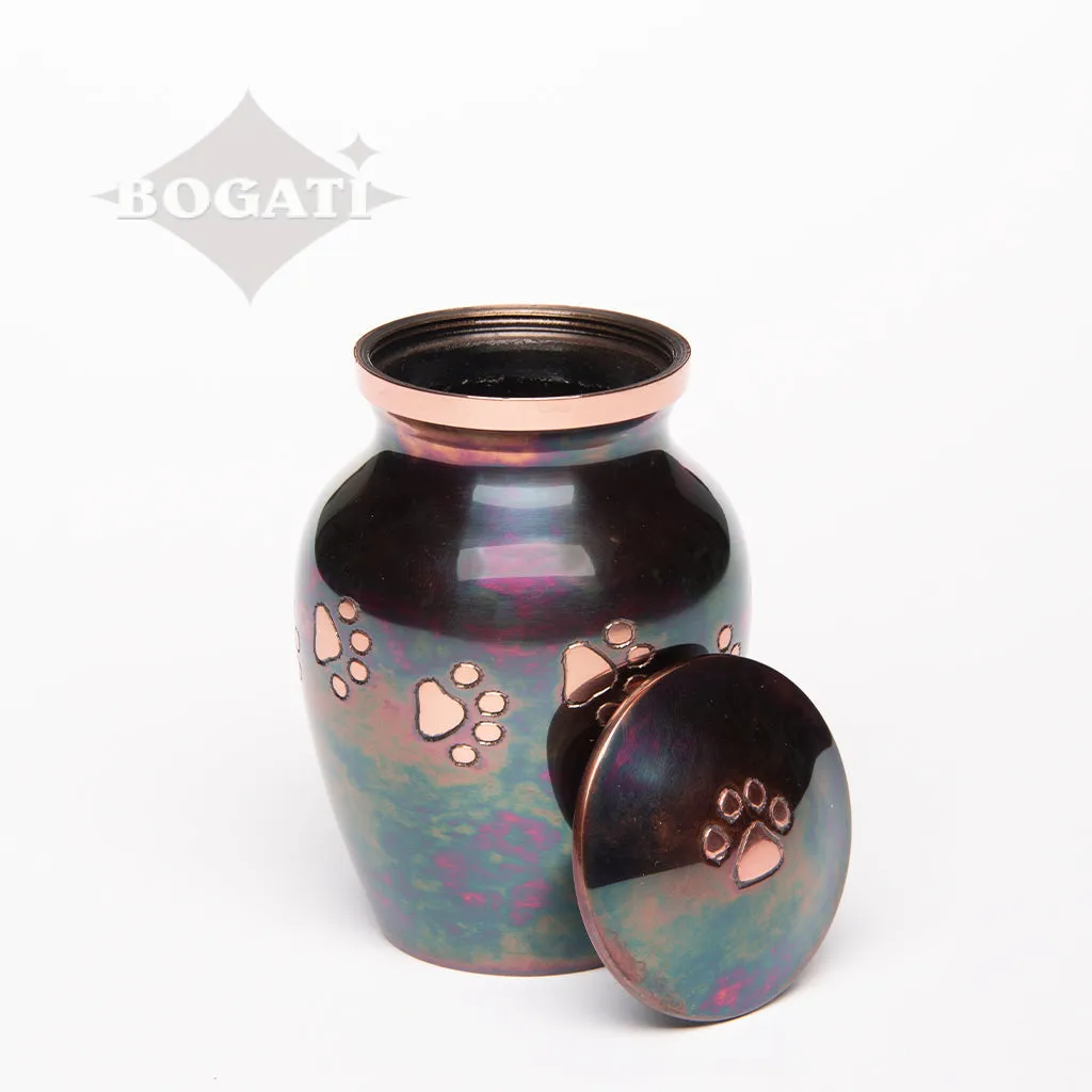 EXTRA SMALL Brass Pet Urn -1649  "Forever Paw" - Raku finish