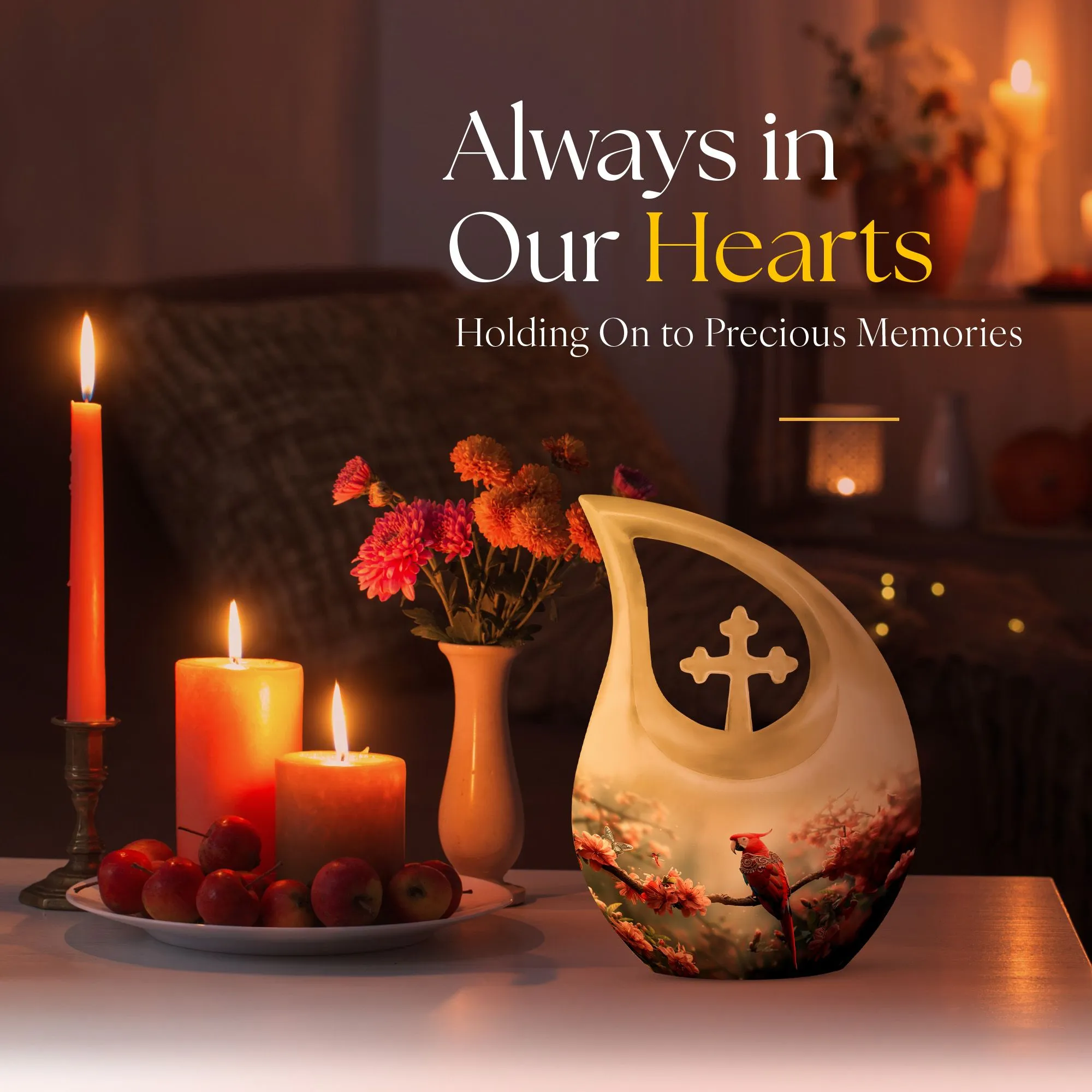 Floral Scarlet Tribute - Elegant Memorial Urn Designed for Women