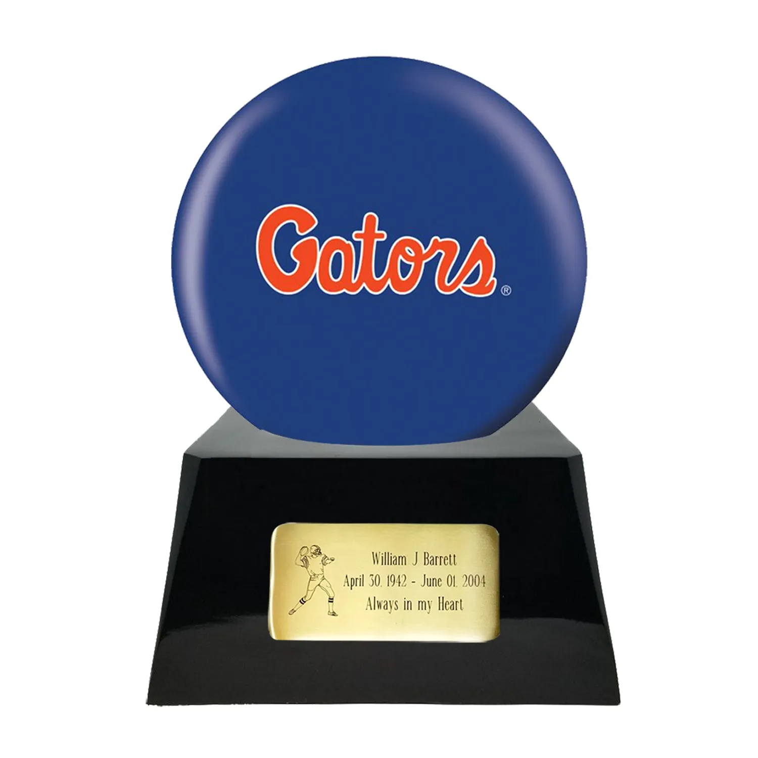 Football Cremation Urn with Optional Florida Gators Ball Decor and Custom Metal Plaque