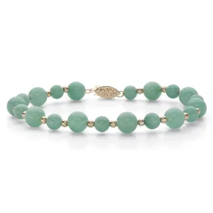Genuine Green Jade Solid 10k Yellow Gold Round Beaded Bracelet 8"
