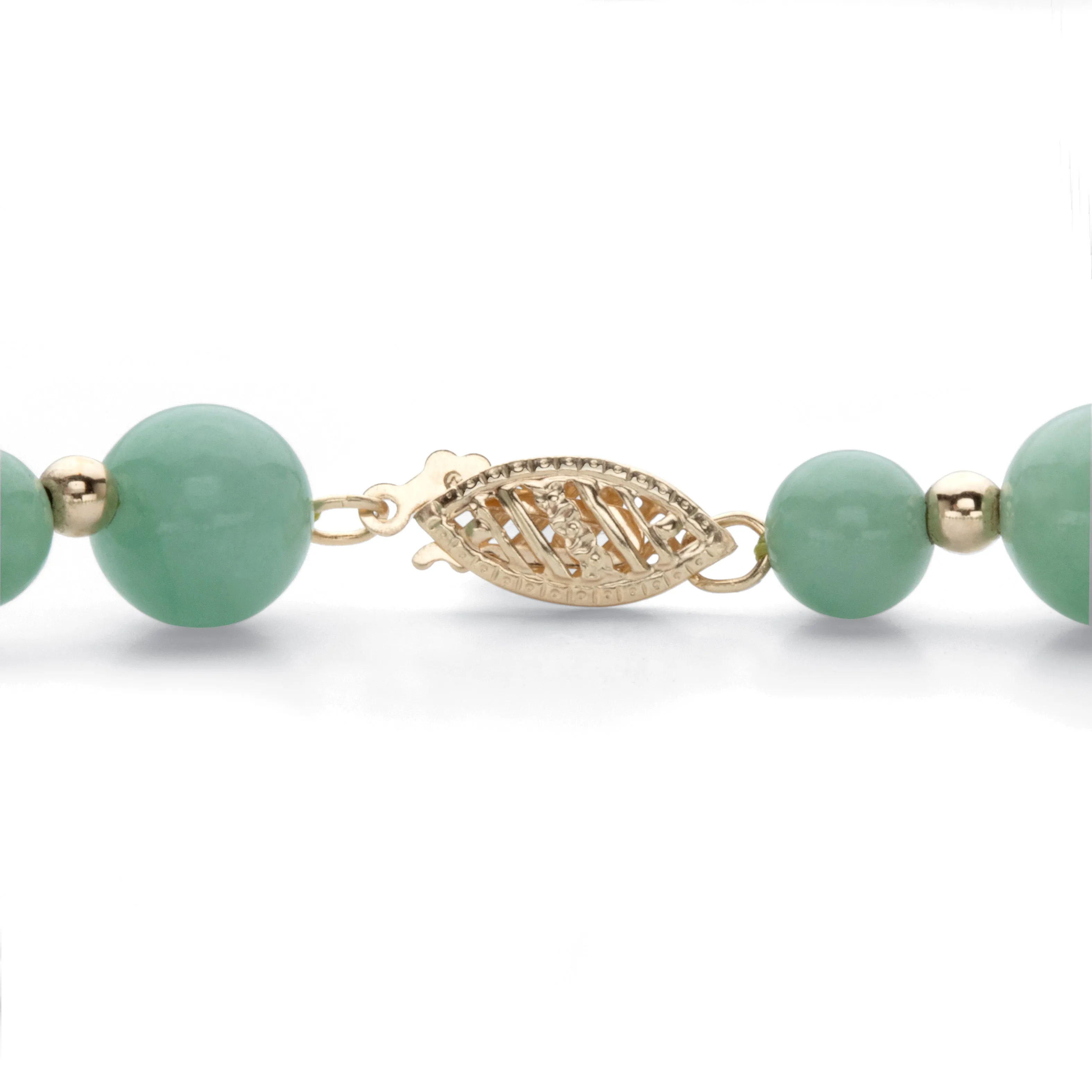 Genuine Green Jade Solid 10k Yellow Gold Round Beaded Bracelet 8"